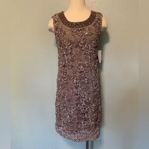 R&M Richards Beaded Lace‎ Mini Dress - Blush